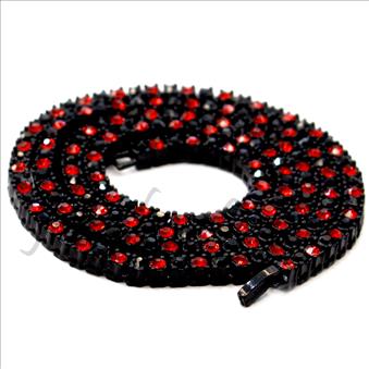 Hip Hop Fashion One Row Necklace in Black Plating Whit Red & Black Stones