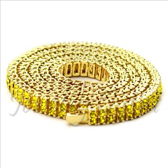 Hip Hop Fashion Two Row Necklace in Yellow Plating With Yellow Stone