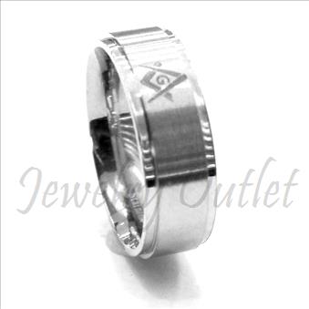 Stainless Steel Mens Comfort Fit Band With Masonic Design