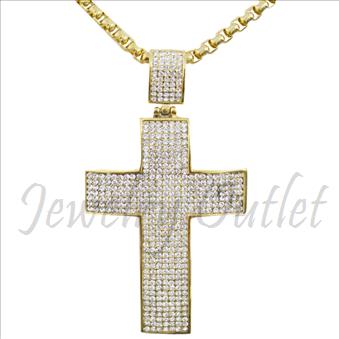 Stainless Steel Mens Large CZ Cross With Necklace