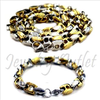 Stainless Steel Mens Link Necklaces And Bracelet Set Necklace in 6 MM With 24 Inch And Bracelet in 6 MM With 9 Inch