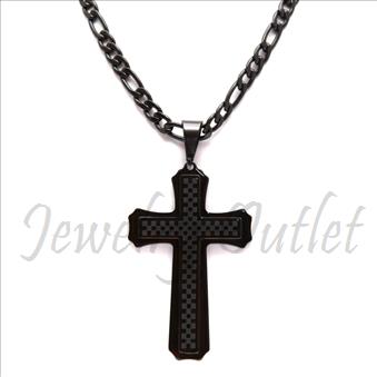 Stainless Steel Chain and Charm Combo Set Includes 30 Inch Length Figaro Chain With an Approximately 3.5 Inch Cross Tall Pendant
