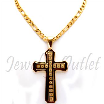 Stainless Steel Chain and Charm Combo Set Includes 30 Inch Length Figaro Chain With an Approximately 3.5 Inch Cross Tall Pendant