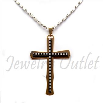 Stainless Steel Chain and Charm Combo Set Includes 30 Inch Length Bullets Chain With an Approximately 3.5 Inch Cross Tall Pendant