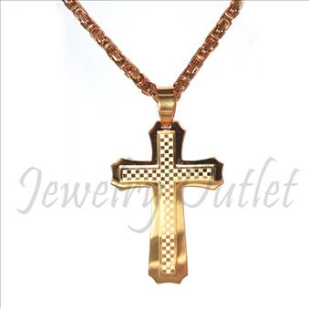 Stainless Steel Chain and Charm Combo Set Includes 30 Inch Length Byzantine Chain With an Approximately 3.5 Inch Cross Tall Pendant