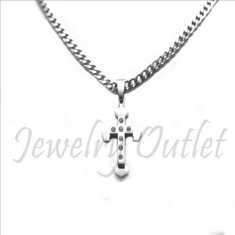 Stainless Steel Chain and Charm Combo Set Includes 24 Inch Length Cuban Chain With an Approximately 1.2 Inch Cross Pendant