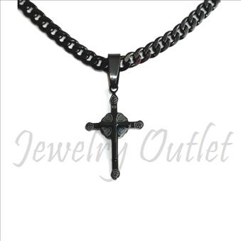 Stainless Steel Chain and Charm Combo Set Includes 24 Inch Length Cuban Chain With an Approximately 1.2 Inch Cross Pendant