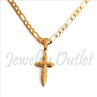 Stainless Steel Chain and Charm Combo Set Includes 24 Inch Length Figaro Chain With an Approximately 1.2 Inch Cross Pendant