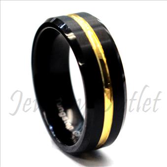 Tungsten Carbide Shiny Wedding Band With Gold Inlay