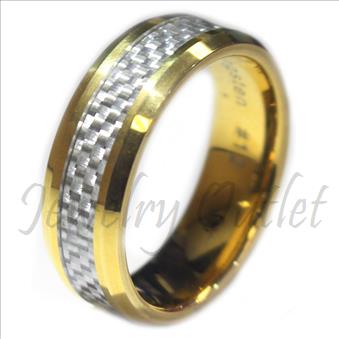Tungsten Carbide Mens Ring with Grey Carbon Fiber Beveled Edges & Comfort Fit Ring